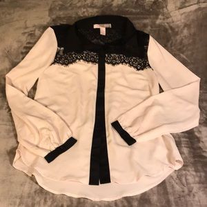 Forever 21 Button Down Blouse with Lace Accents